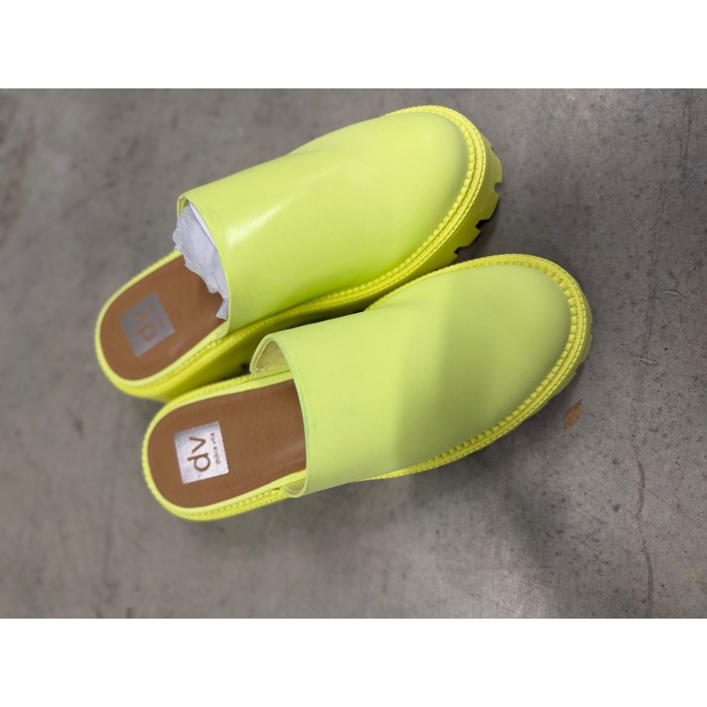 DV Dolce Vita Lexy Neon Yellow Platform Lug Sole Mules Womens Size 9